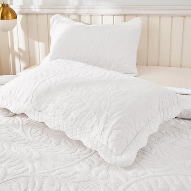 Detalle 2 de MarCielo 3-Piece 100% Cotton Oversized Bedspread Quilt Coverlet Set (Bright White, Oversized King)