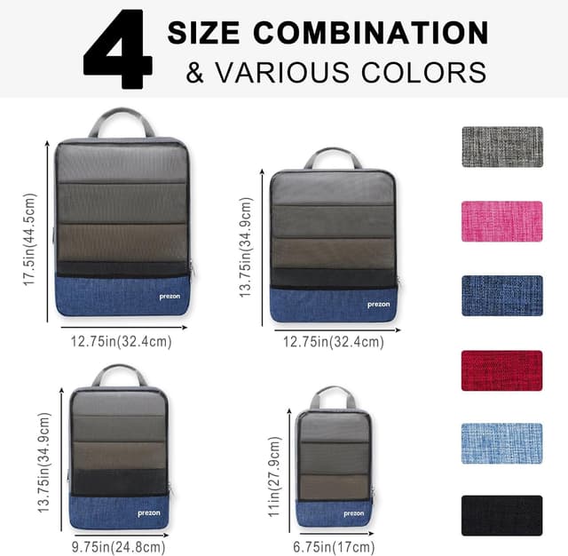 Detalle 2 de Prezon Compression Packing Cubes & Extensible Suitcase Organiser Set (Luggage Organisers for Travel or Home Storage)