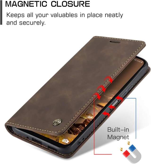 Detalle de Cracedily wallet flip leather case for Samsung Galaxy A16 5G (Coffee) with card slots and magnetic closure