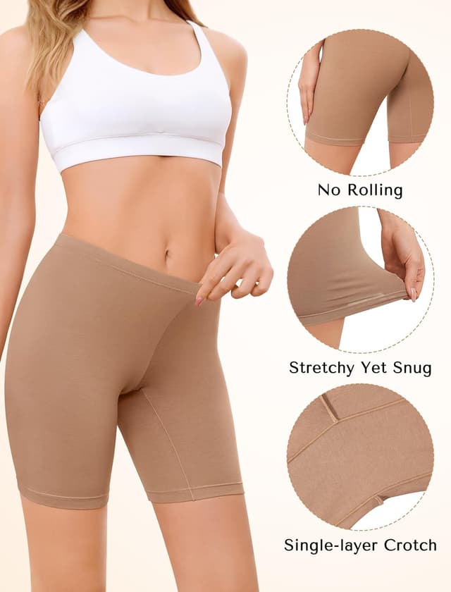 Detalle de VOENXE Cotton Shorts for Women (Boxers/Anti‑Chafing Boyshorts) – 4 Pack