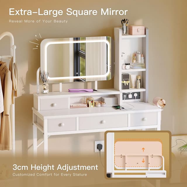Detalle de ODK Dressing Table, Adjustable LED Mirror