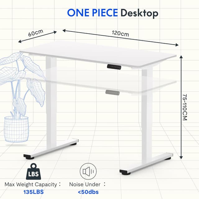 Detalle de FLEXISPOT Bureau Assis-Debout réglable en hauteur 120x60 cm blanc (mémoire 4 positions)