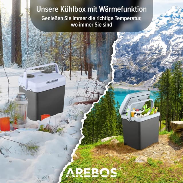 Detalle de Arebos 25-Liter-Kühlbox (12/230 V) mit ECO-Modus – zum Kühlen und Warmhalten unterwegs