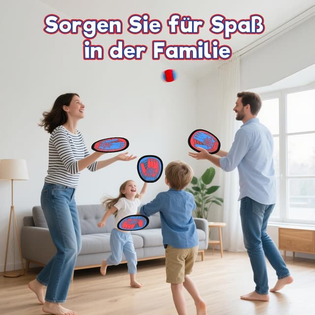 Detalle de Sunrad Klettballspiel mit 4 Fangscheiben und 4 Bällen – wasserdichtes Wurf- und Fangspiel für Kinder & Erwachsene