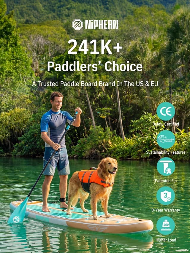 Detalle 2 de Niphean (Extra Large) Inflatable Paddle Board (SUP) for 2+1 People, 500 lbs Capacity with StabilTrac Fin and Accessories