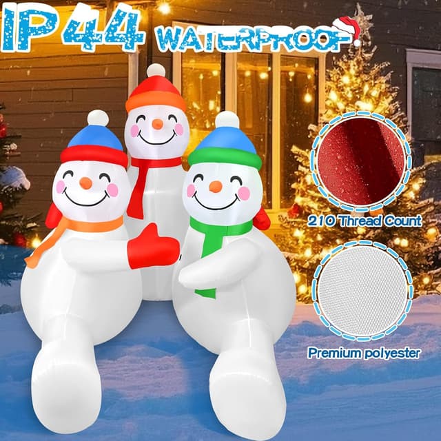 Thumbnail 6 de 6ft Inflatable Snowman Trio with 5 LEDs 🎄