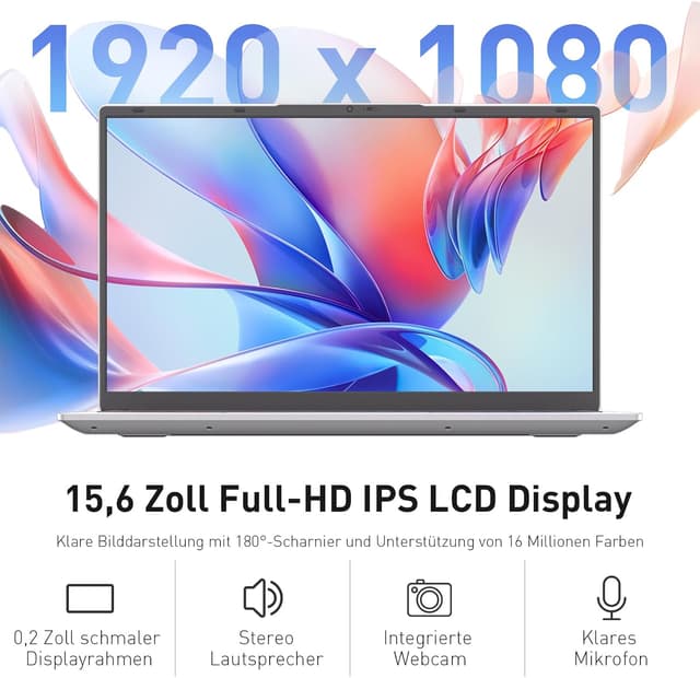 Detalle 2 de Auusda Laptop 15,6 Zoll (16 GB RAM, 512 GB SSD) mit Fingerabdrucksensor für Schule & Büro