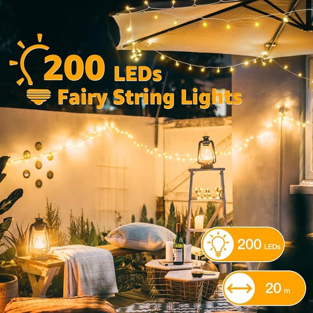 Detalle 2 de Ollny Christmas Tree Lights 20m 200 LED outdoor fairy lights (mains powered) with remote and timer