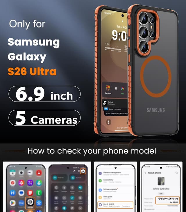 Detalle 2 de DEERLAMN Strong Magnetic Case for Samsung Galaxy S26 Ultra (6.9-inch, 2025) — Frosted Orange MagSafe-Compatible Drop Protection