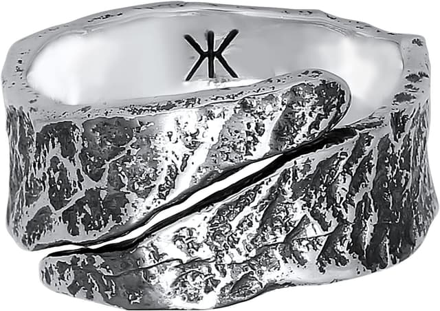 Detalle de Kuzzoi Bague homme en argent sterling 925 massif, design martelé texturé (12 mm) – large