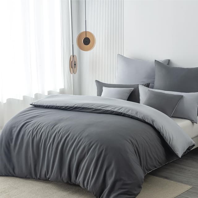 Detalle de Nesture Wendebettwäsche 140x200 cm 2-teilig Anthrazit/Grau mit Microfaser, knitterarm