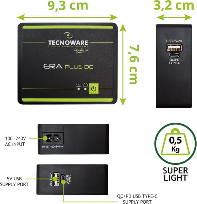 Detalle 1 de Tecnoware Power Systems Mini UPS ERA Plus ⚡ 25W, Cámaras y WiFi
