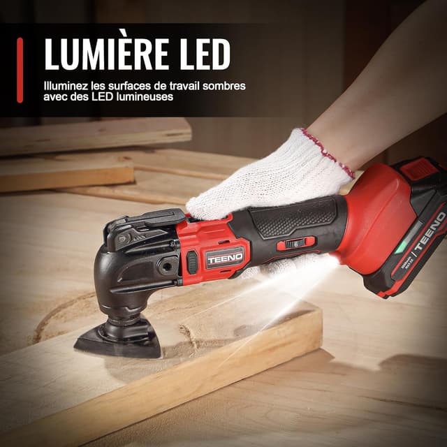 Detalle 2 de TEENO utensile multifunzione oscillante senza fili 20V, brushless, 6 velocità 8500–21000 giri/min, 25 accessori