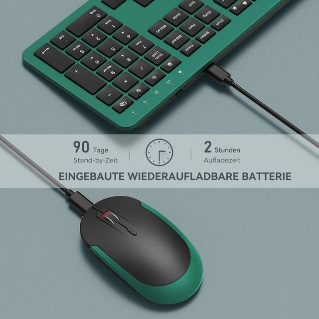 Detalle de seenda SK38-3 Tastatur- & Maus-Set kabellos (QWERTZ, wiederaufladbar)