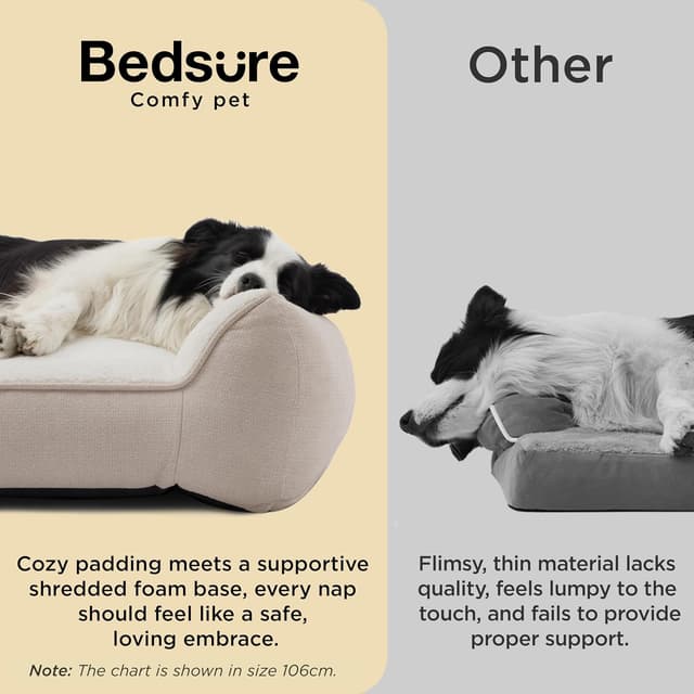 Detalle de Bedsure Orthopedic Dog Bed Large (96x71cm) with Waterproof Washable Cover – Extra Thick Support Sofa Style in Cream