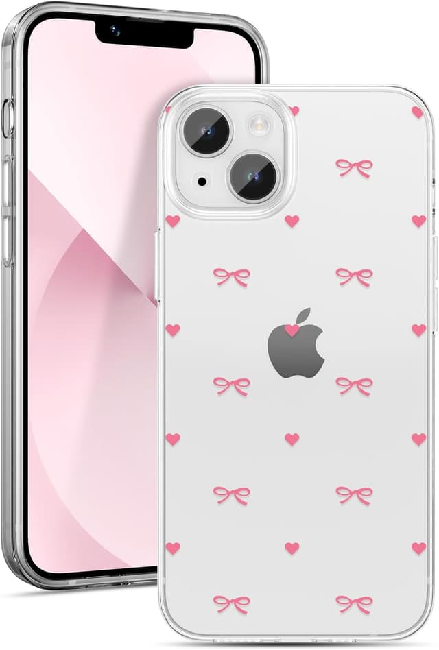 Detalle de ZTOFERA durchsichtige Schutzhülle für iPhone 15 Plus (6,7") – TPU mit Herz & Schleife Design in heißem Rosa