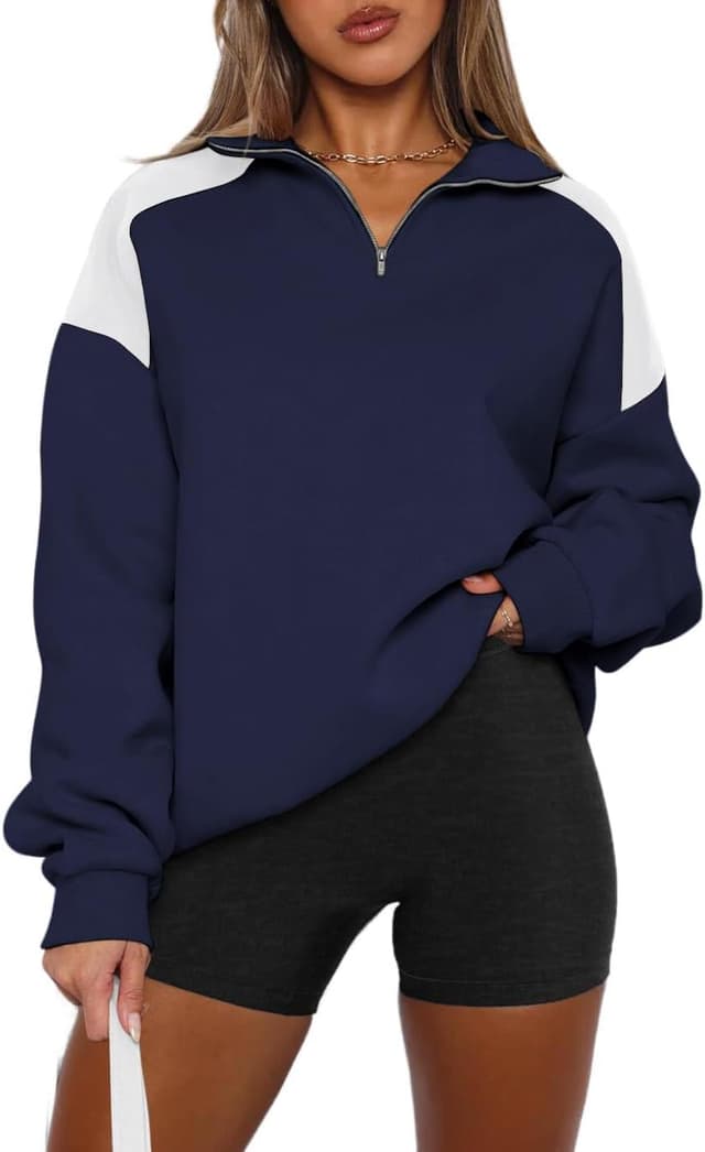 Detalle de Yutila sweat-shirt à col Troyer pour femme, manches longues et coupe surdimensionnée