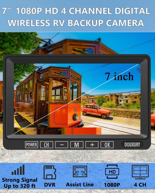 Detalle de FHD 1080P 4CH Wireless RV Backup Camera System with 7'' Monitor (IP69K, Super Night Vision, Dual Antenna)