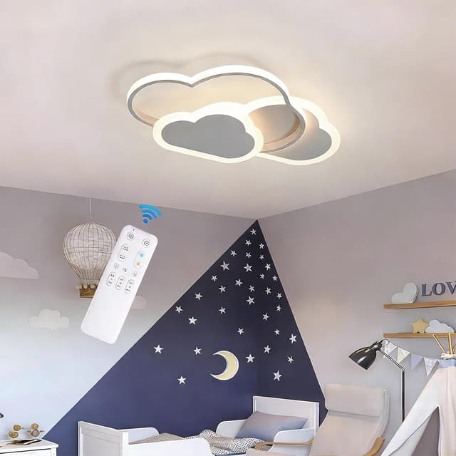 Detalle de YLFXL LED-Deckenleuchte fürs Kinderzimmer mit Fernbedienung (Wolken-Design), 42 cm, dimmbar