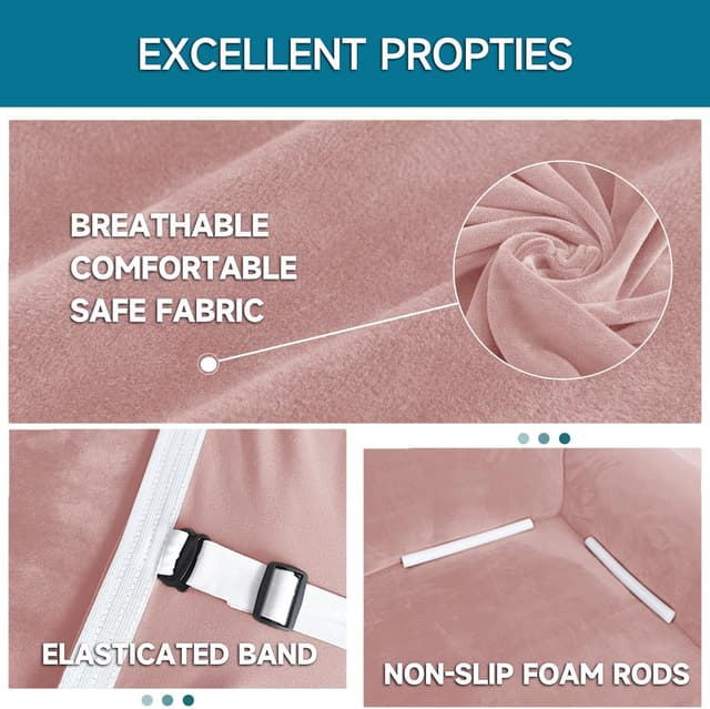 Detalle 2 de YSTELLAA Copridivano in velluto rosa per 1 posto con braccioli, anti-graffio gatto ed elasticizzato lavabile