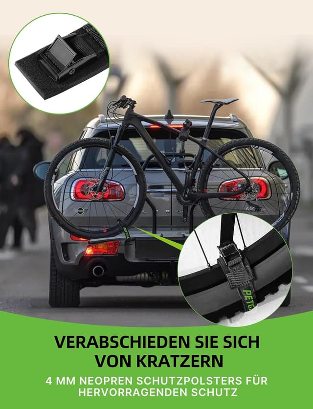 Detalle de Spanngurte mit Polsterung (40 cm, 20 mm) für Fahrradträger – 4 Stück, bis 200 kg Belastbarkeit