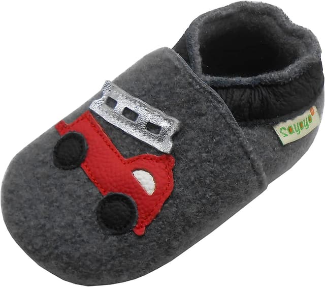 Detalle 2 de SAYOYO Krabbelschuhe aus reiner Schurwolle für Jungen & Mädchen – rutschfeste Gummisohle