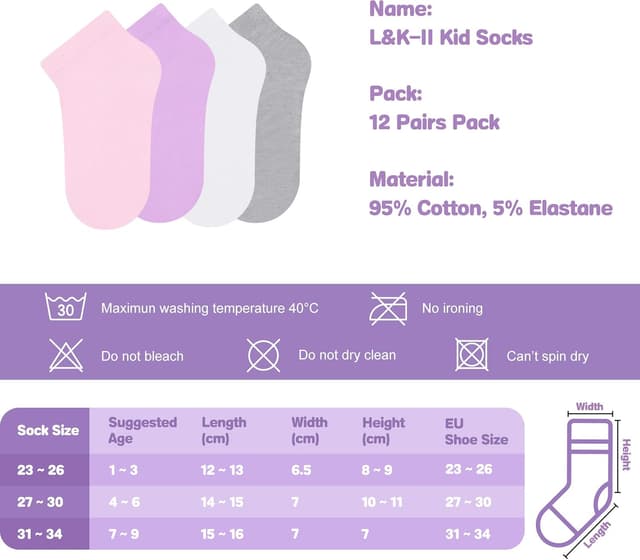 Detalle de Libella calzini da ginnastica per bambini (12 paia) a pois e righe colorati