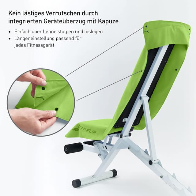 Detalle de Fit-Flip Fitness-Handtuch aus Mikrofaser mit Magnet-Clip und Reißverschluss-Tasche