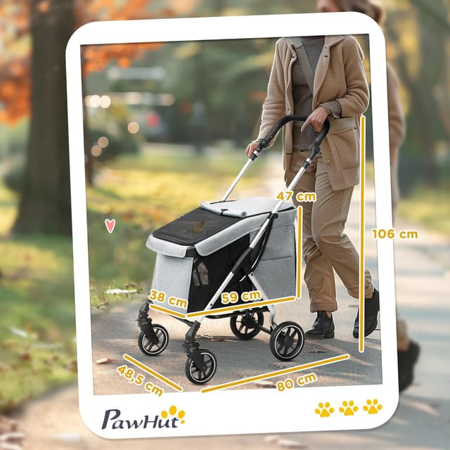 Detalle de PawHut Carrito para Perros plegable 80x48,5x106 cm