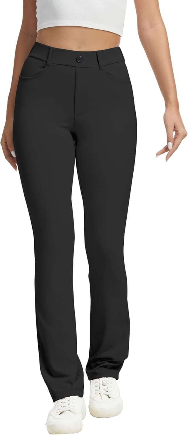 Detalle de VIMPEP Women’s Stretchy Yoga Dress Pants 1202 High-Rise Straight Leg with Pockets (Petite/Regular)