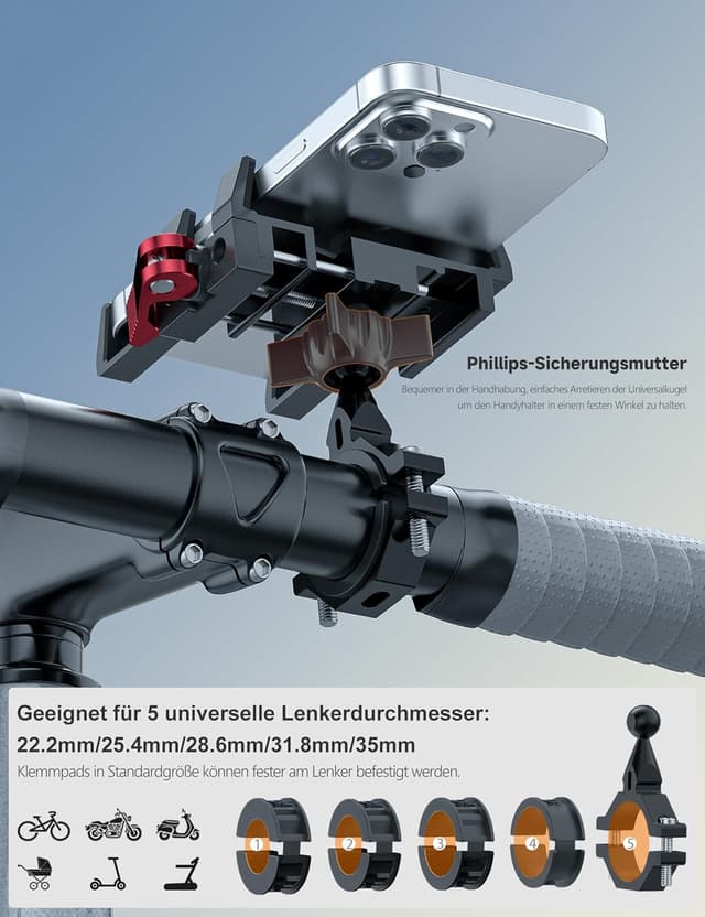 Thumbnail 4 de Tiakia Handyhalterung Fahrrad Aluminium 6 Klauen 360°