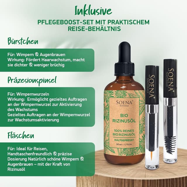 Detalle de BIO Rizinusöl 100% rein, kaltgepresst (Wimpernfläschchen-Set) – Hexanfrei, made in Germany