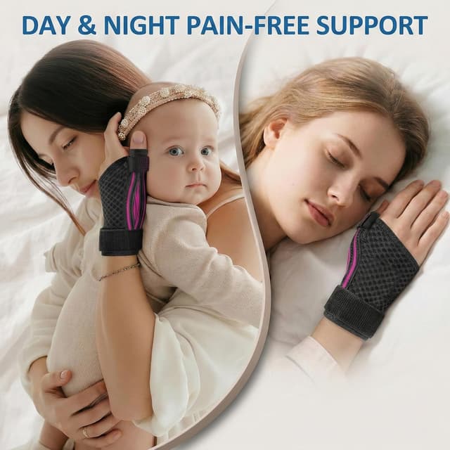 Detalle 2 de Fitooson Thumb Wrist Brace (Thumb Spica) for De Quervain’s, Trigger Finger, and more — Rose Pink/Black, S/M