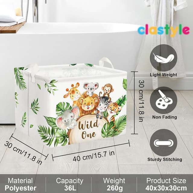 Detalle de Clastyle Tropical Animal Baby Laundry Hamper (Wild Lion) Collapsible Kids Storage Basket, waterproof, 40x30x30 cm