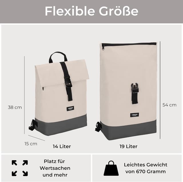 Detalle de LARKSON Tammo Bike 2-in-1 Fahrradtaschen für den Gepäckträger (Rucksack & Gepäckträgertasche) – Sand Grau
