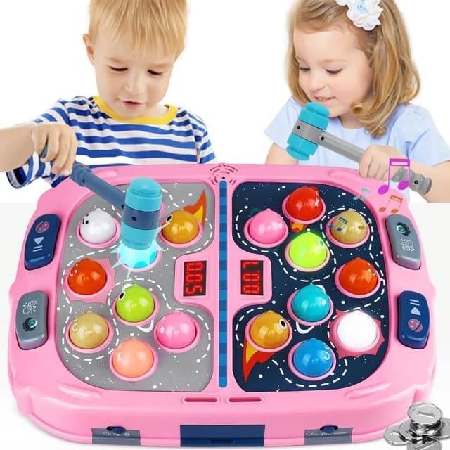 Detalle de Guffawz Whack-a-Mole Game for Kids (18 light-up targets) with lights, sounds and 2 hammers