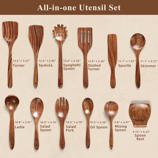 Detalle 2 de Teak Wooden Spoons 12-Piece Set