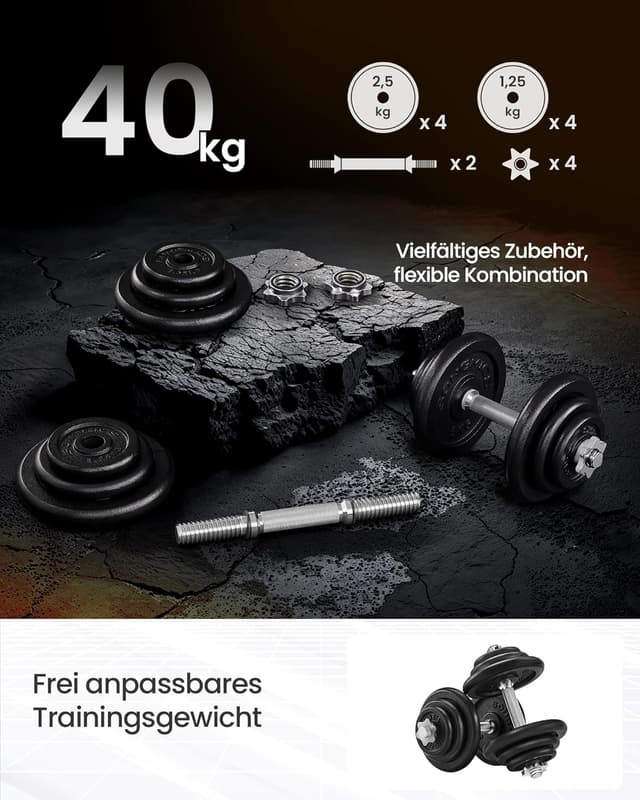 Detalle de SONGMICS verstellbares Hantelset aus Gusseisen (2 x 20 kg) für Krafttraining zuhause