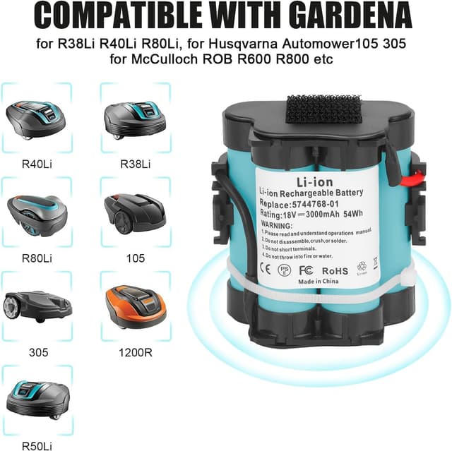 Detalle de KUNLUN 18V 3,0Ah Lithium-Ersatzakku für Gardena Mähroboter R-Serie & weitere Automower/ROB-Modelle