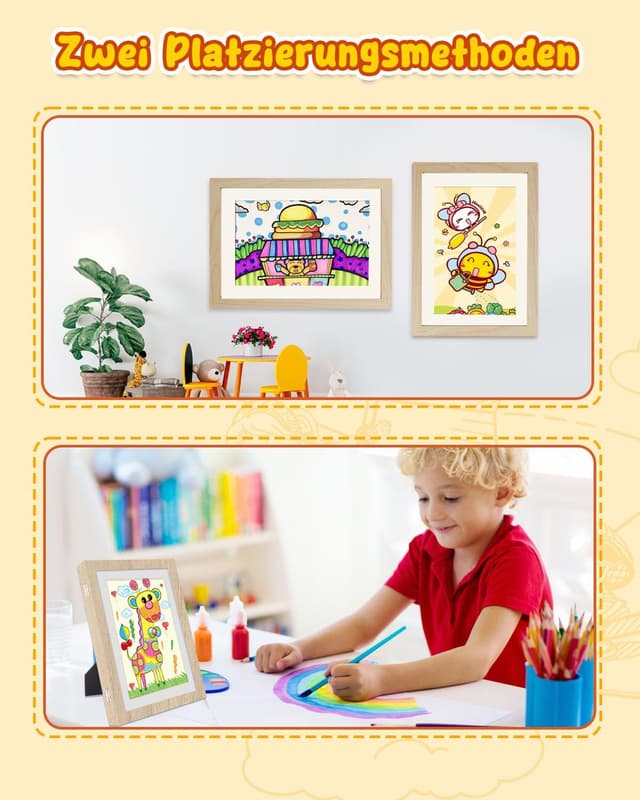 Detalle 2 de Hipsignal Kinder Bilderrahmen (2er-Set) A4 mit Frontöffnung – für Zeichnungen zum Aufhängen oder Aufstellen