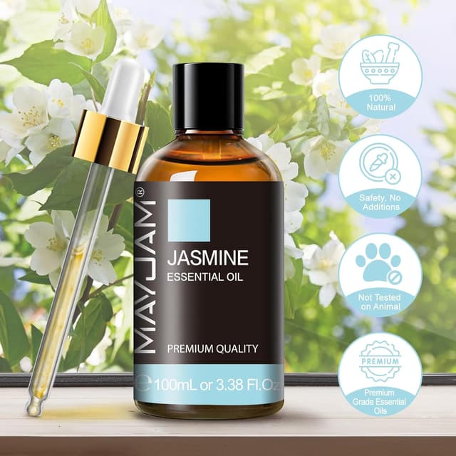 Detalle 2 de Huile essentielle de jasmin MAYJAM 100 % pure – flacon ambré avec compte-gouttes (100 ml)