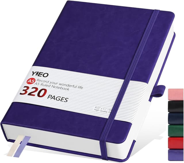 Detalle de A5 Hardback Thick Journal Notebook (Purple) – 320 Lined Pages, 100gsm Paper, Elastic Closure