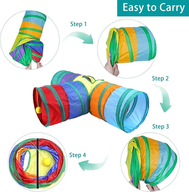 Thumbnail 6 de Guinea Pig & Rabbit Collapsible 3-Way Tunnel (Rainbow) with Peepholes & Bell