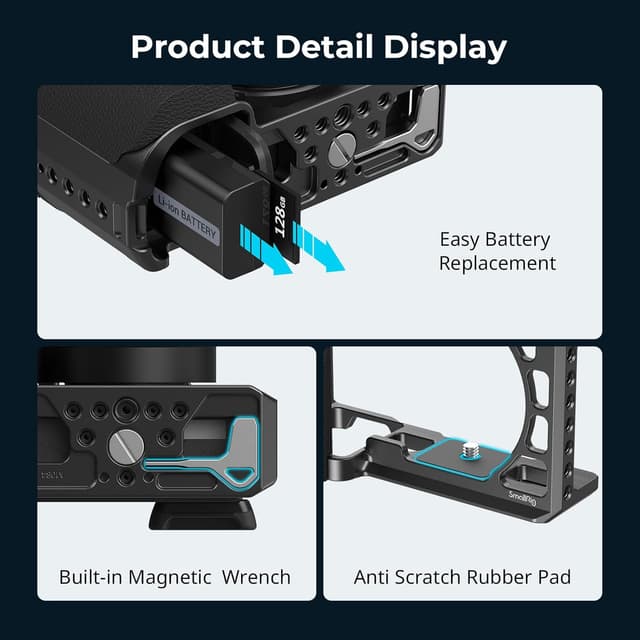 Detalle de SmallRig 3164B Vollkäfig mit Silikon-Handgriff für Sony Alpha 6100/6300/6400