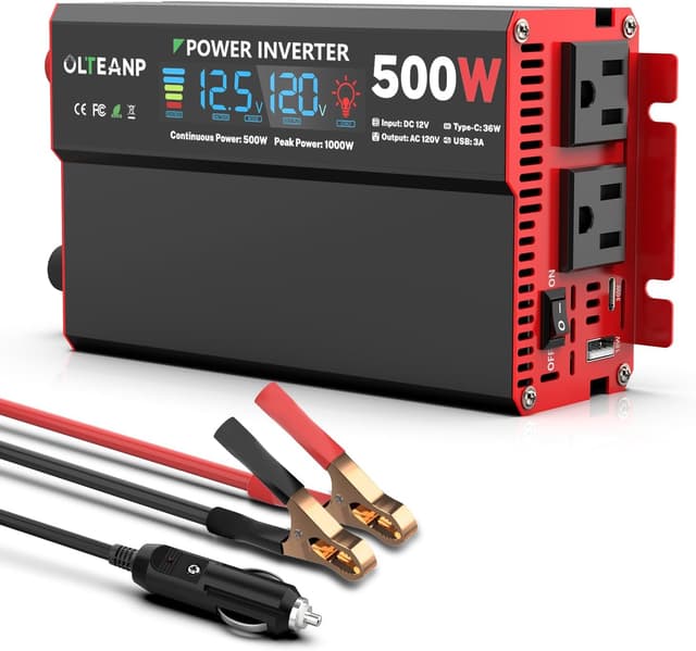 Imagen de OLTEANP 500W Power Inverter (12V DC to 110/120V AC) with LCD, 2 AC Outlets, USB, and Type-C Port en OfertitasTOP