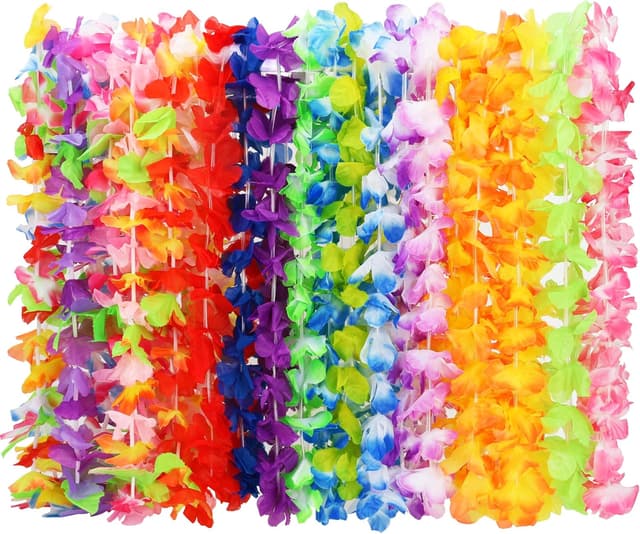 Detalle de Arrowom 24-Pack Hawaiian Leis (Polyester) for Luau, Beach & Pool Party Decorations