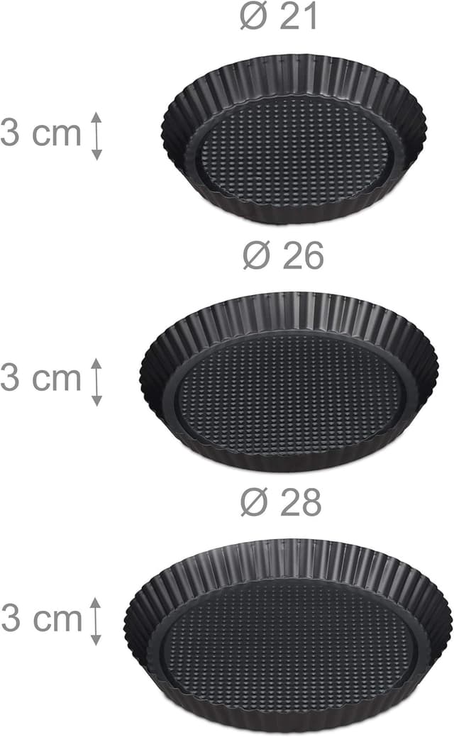 Detalle 2 de Relaxdays Molde Quiche Set 🥧, 3 Platos Antiadherentes