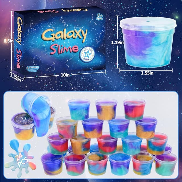 Detalle de 24 Pack Galaxy Slime Kit – Galaxy slime cups for party favours, classroom rewards and goodie bags