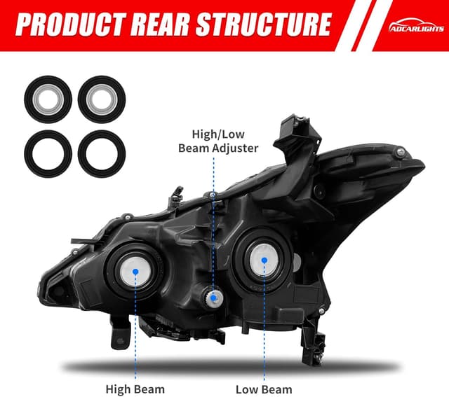 Detalle de ADCARLIGHTS Headlight Assembly Replacement Pair for 2013-2015 Nissan Altima (Clear Lens, Chrome Housing, Amber Reflector) w/o Bulbs