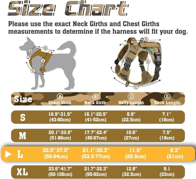 Detalle de rabbitgoo Large Dog Tactical No-Pull Harness with Molle Panel (Brown Camo) – Adjustable, Reflective Control Handle, Size L